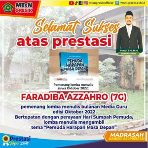 Faradiba Azzahroh, Peserta Didik MTs Negeri Gresik Masuk Daftar Pemenang Lomba Menulis MediaGuru
